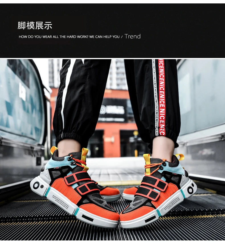 Wudao student couple sports board shoes Women's new non-slip thick soled sports shoes men ventilated Velcro casual shoes