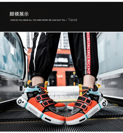 Wudao student couple sports board shoes Women's new non-slip thick soled sports shoes men ventilated Velcro casual shoes