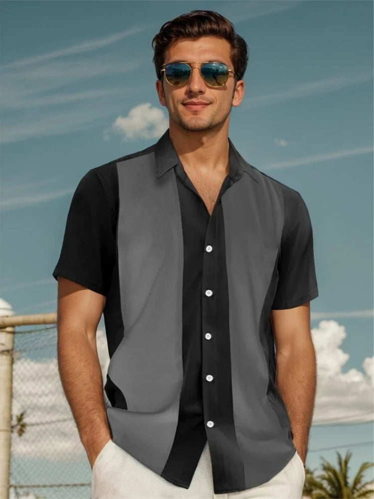 Striped Shirt For Men 3d Print Short Sleeve Hawaiian Shirt Beach Casual Shirts Men Clothing Loose Oversized Button Lapel T-Shirt