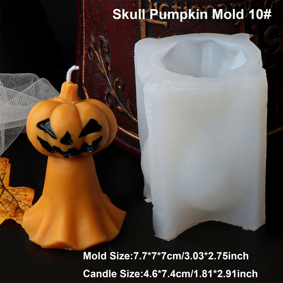 Square Pumpkin Candle Silicone Molds 3D Skull Pillar Candle Mold for DIY Ghost Pumpkin Epoxy Resin Halloween Party Home Decor