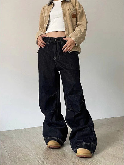 Vintage Y2K Wide Leg Loose Jeans Women Harajuku High Waist Baggy Denim Pants Korean Fashion Streetwear New Black Cowboy Trousers
