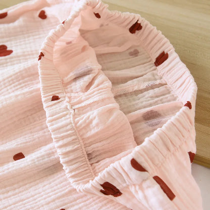 2025 New Spring and Autumn Women's Pajama Set 100% Cotton Crepe Long Sleeve Long Pants Two Piece Set Love Sweet Home Clothes