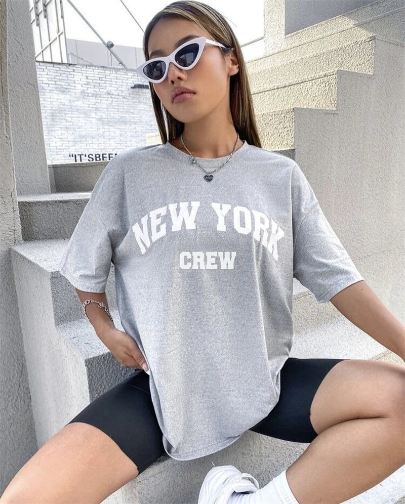 Blessyuki Summer Plus Size Cotton T-shirts Women 2023 Soft O-neck Letter Printed Tees Casual Short Sleeve All-match Female Tops