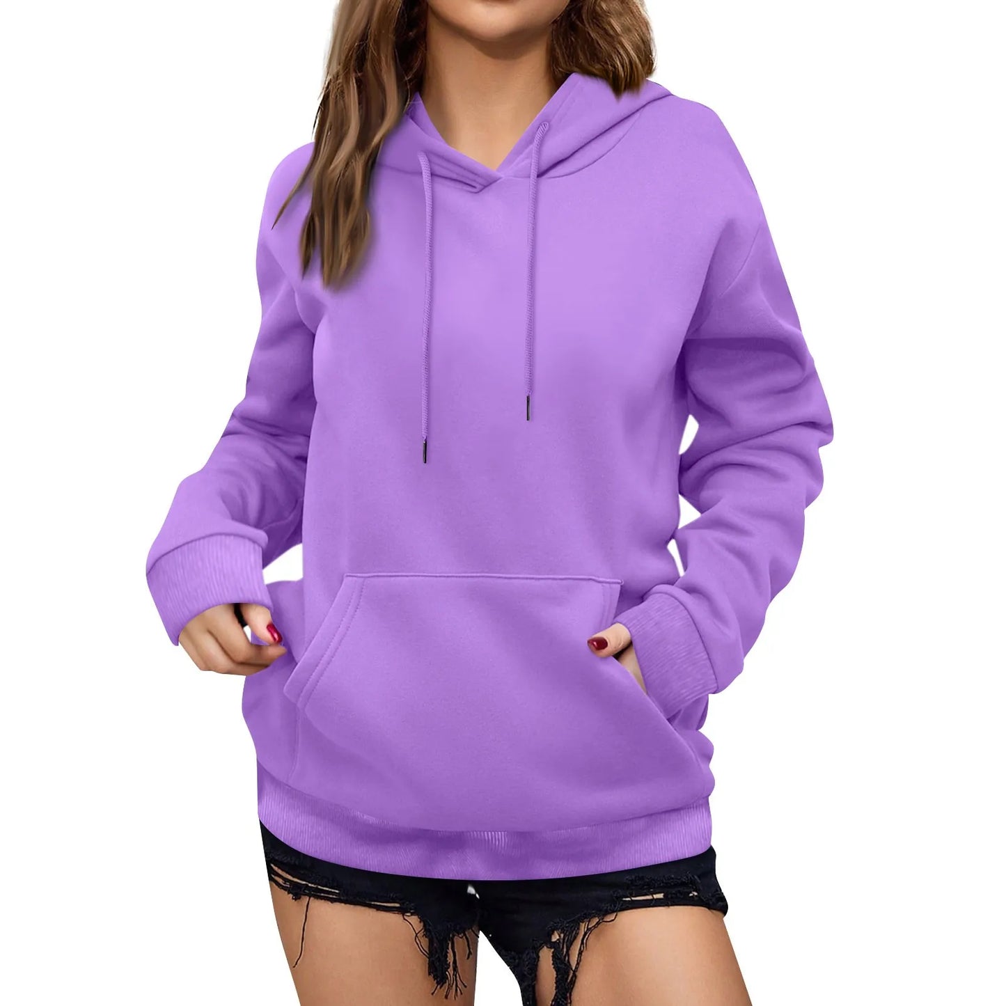 y2k Solid Minimalist Women's Hoodie, Long Sleeve With Pocket Casual Daily Wear 2024 Women Hoodies Autumn Sudadera de mujer