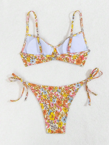 2025 Women's Bikini Sets New Floral Print Bikini Sets Underwire Tie Side Swimsuit Two Piece Bathing Suits Swimwear