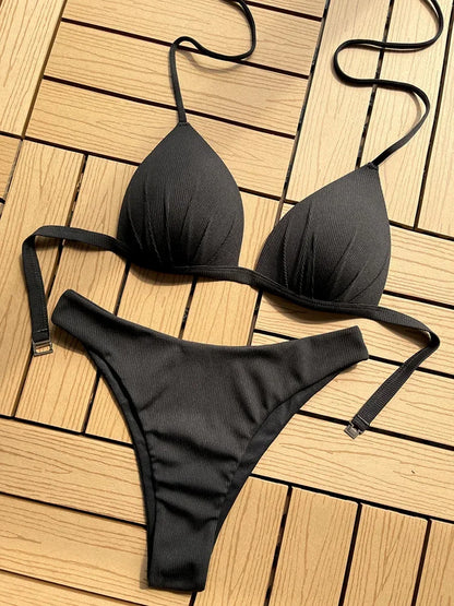 2025 Halter Bra Cup Bikini Sexy Swimsuit Female White Swimwear Women Push up Bikini set Brazilian Bathing Suit Bandeau Swim suit