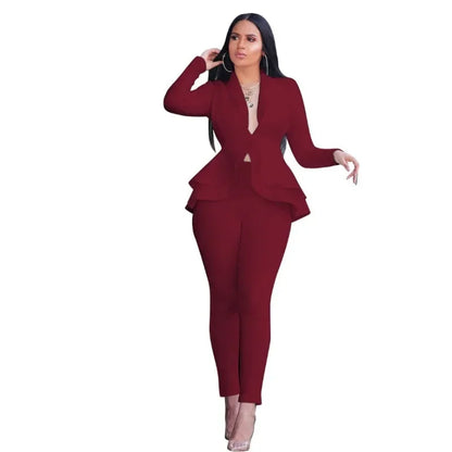 Women's L-XL Plus size Fashionable ruffled edge air layer professional uniform casual set and atmospheric showcasing