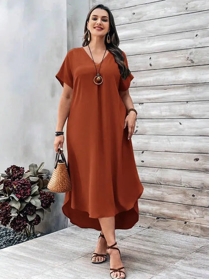 2024 Spring and Summer Cross border European and American New Large Women's Fashion Casual V-neck Dress for Women Plus Size