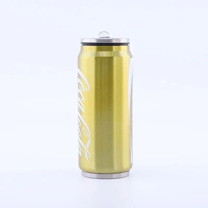 Stainless Steel Cola Thermos, Outdoor Portable Car Thermos Cup, Sublimation Can, Double Layer Straw Cup