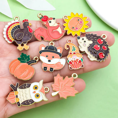 20pcs Thanksgiving Charms Alloy Turkey, Maple Leaf, Pine Cone, Scarecrow, Pumpkin Pendants for DIY Jewelry Making Accessories