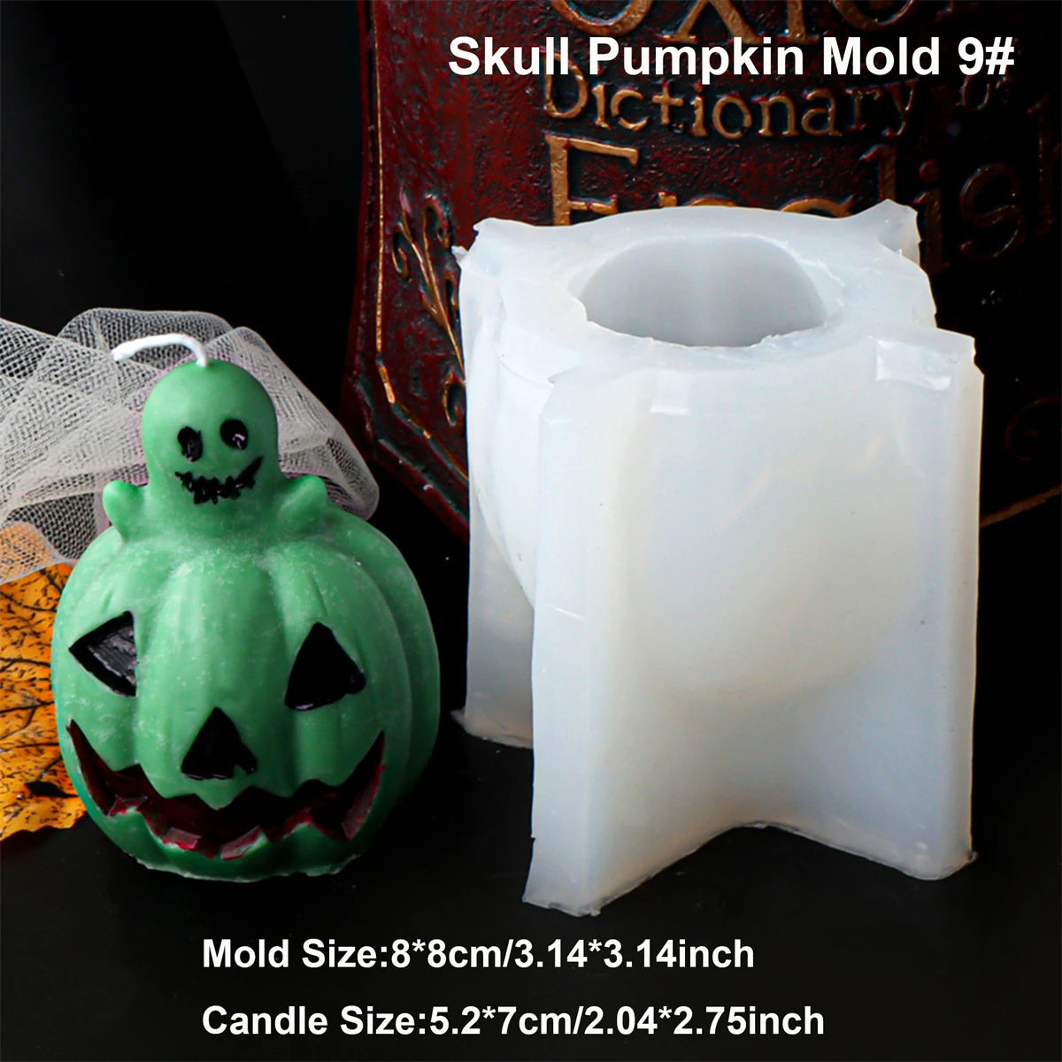 Square Pumpkin Candle Silicone Molds 3D Skull Pillar Candle Mold for DIY Ghost Pumpkin Epoxy Resin Halloween Party Home Decor