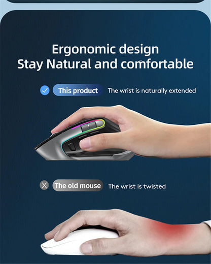 2.4G Wireless Mouse Bluetooth RGB Rechargeable Ergonomic Design Computer Mice For Computer Gaming Office