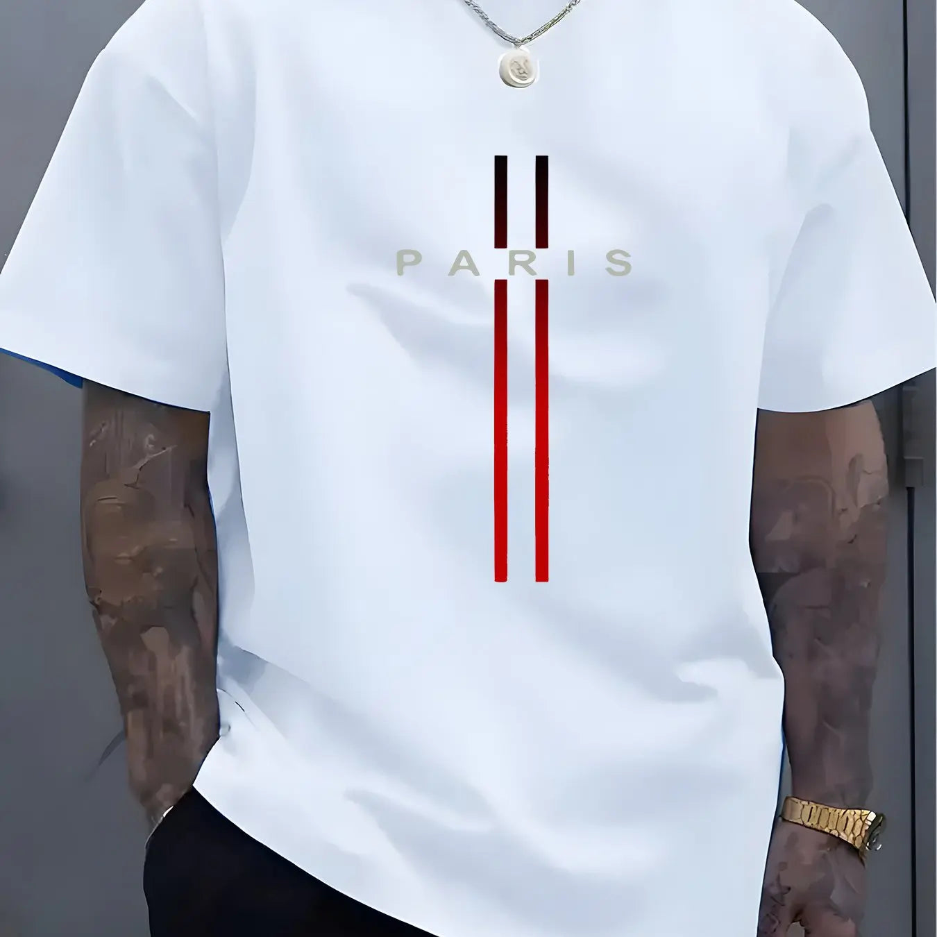 Summer men's 100% pure cotton casual loose fit plus size PARIS letter pattern printed round neck short sleeved T-shirt top