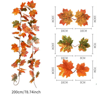 2M Artificial Fall Maple Leaf Garland Fake Plants Autumn Decor Leaves Vine for Thanksgiving Halloween Christmas Wedding Decora