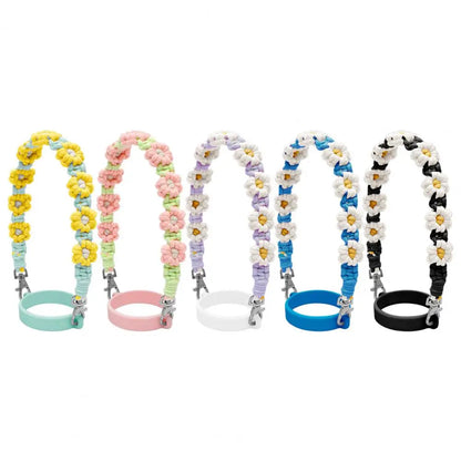 Water Bottle Handle Strap Handmade Flower 16-40oz Tumbler Silicone Safety Ring Cotton Rope Flower Durable Water Bottle Strap