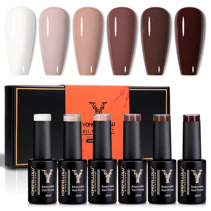 YOKEFELLOW 6Pcs/Set Fall Winter Gel Nail Polish Semi Permanent UV Led Gel Varnish Brown Orange Pumpkin Halloween Christmas Gift