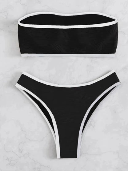 2023 Women Sexy Thong Swimsuit Push Up Swimwear Contrast Binding Bandeau Bikinis Female Bathing Suit Swimming Summer Beachwear