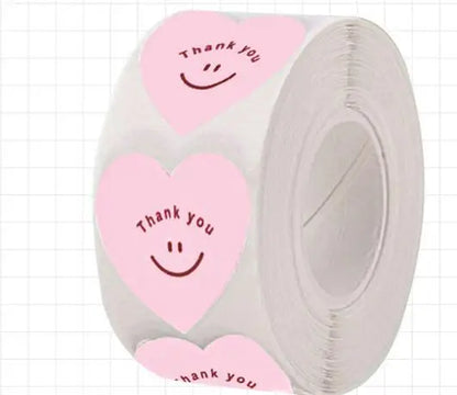 500pcs/roll New Red Heart Thank You Stickers Cute Heart-shaped Decorative Seal Labels for Wedding, Party Gifts, Business Package