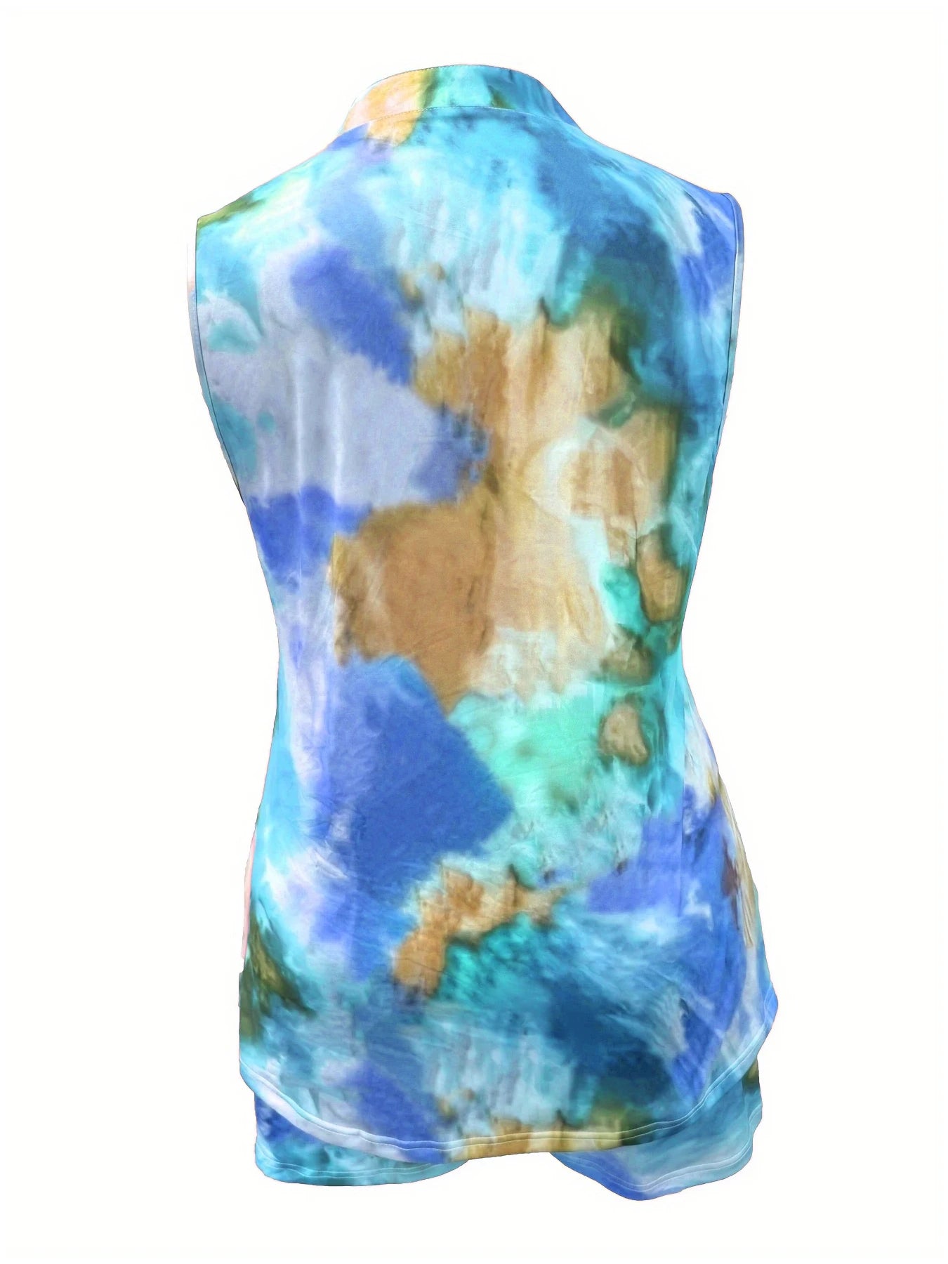 2024 Plus Size Tie Dye Print Two-piece Set V Neck Sleeveless Top & Shorts Outfits Women's Plus Size Clothing