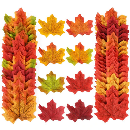 50/200Pcs Artificial Maple Leaves Autumn Silk Fall Leaf For Thanksgiving Halloween Christmas Home Decoration Wedding Party Craft