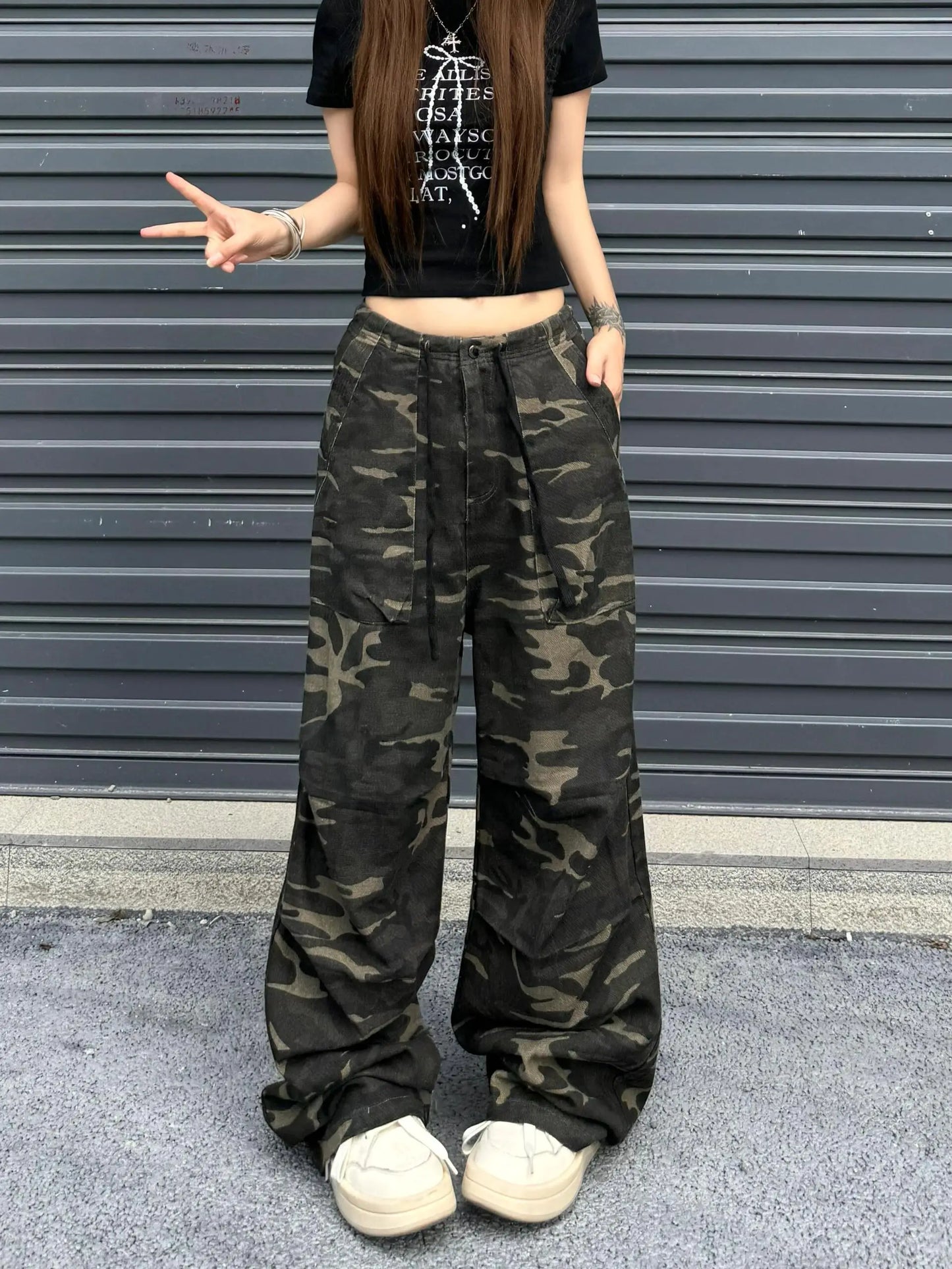 Camouflage Baggy Cargo Pants Women High Rise Trousers Straight Wide Leg Oversize Pants 2024 Summer Aesthetics Vintage Y2K jeans