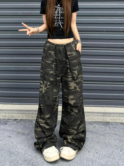 Camouflage Baggy Cargo Pants Women High Rise Trousers Straight Wide Leg Oversize Pants 2024 Summer Aesthetics Vintage Y2K jeans