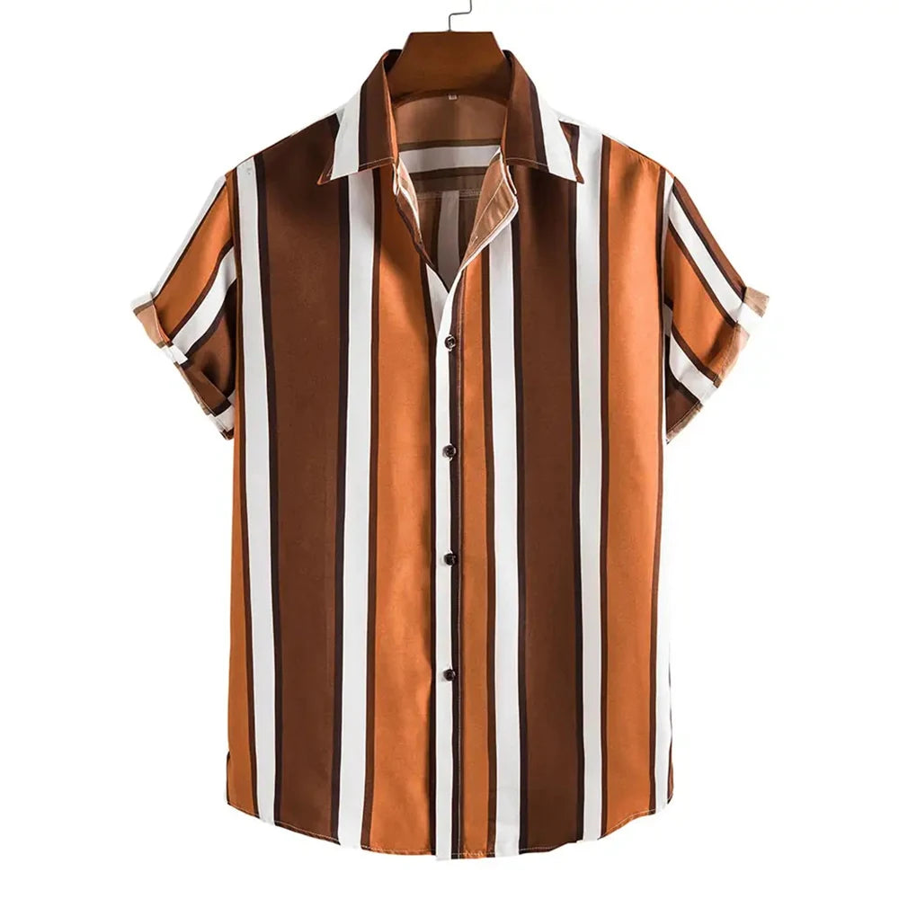 Summer New Short Sleeve Printed Shirt Men's Shirt Collar Casual Fashion Striped Shirt Thin Short Sleeve Shirt Men's