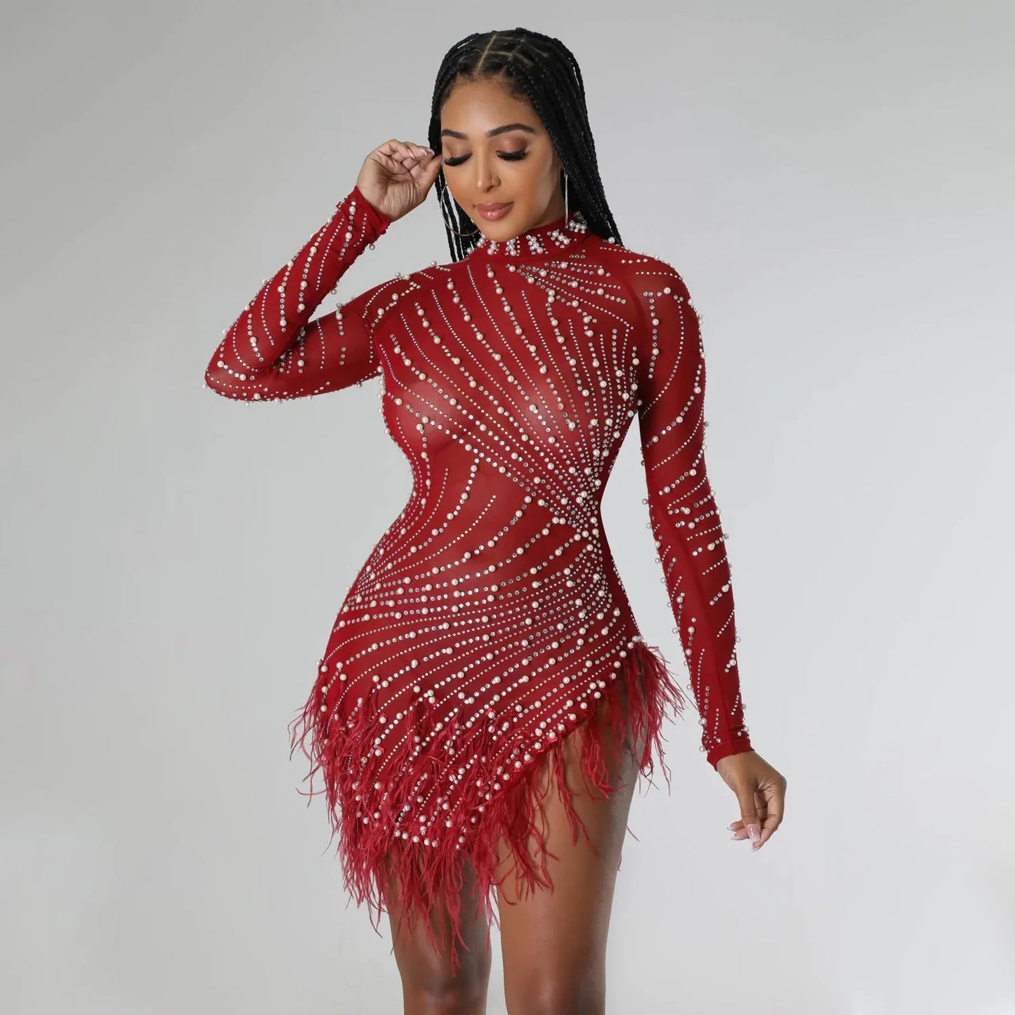 2022 Summer Fashion Sexy Tassel Mesh Embroidered Dress Women Irregular Short Skirt Mid-waist