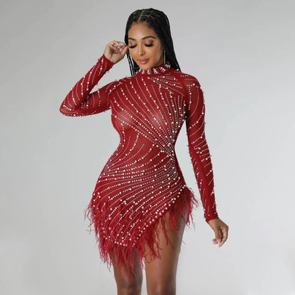 2022 Summer Fashion Sexy Tassel Mesh Embroidered Dress Women Irregular Short Skirt Mid-waist