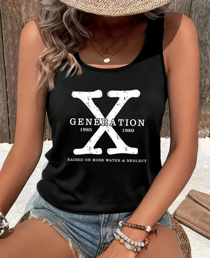 Summer Plus Size Women's Tank Tops Letter Print Loose Low Cut Tops Fashion Ladies Black Oversize Camisole Vest for Women