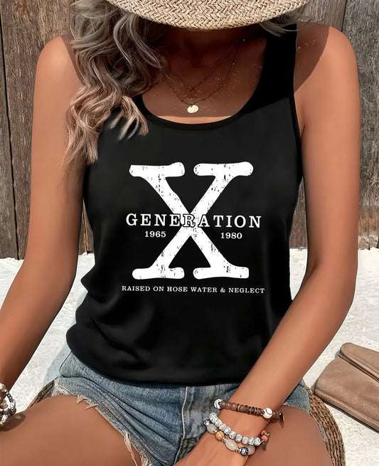 Summer Plus Size Women's Tank Tops Letter Print Loose Low Cut Tops Fashion Ladies Black Oversize Camisole Vest for Women