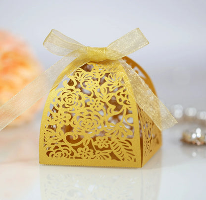 25/50/100pcs Laser Hollow Cut Wedding Candy Boxes with Thank You Tag Valentine's Day Gift Chocolate Packaging Box Party Favors