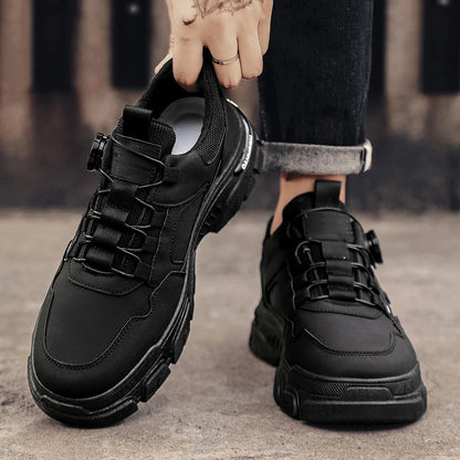 British Style Outdoor Men Work Shoes Rotating Button Fashion Motorcycle Shoes Versatile Men Casual Shoes Comfortable Sport Shoes