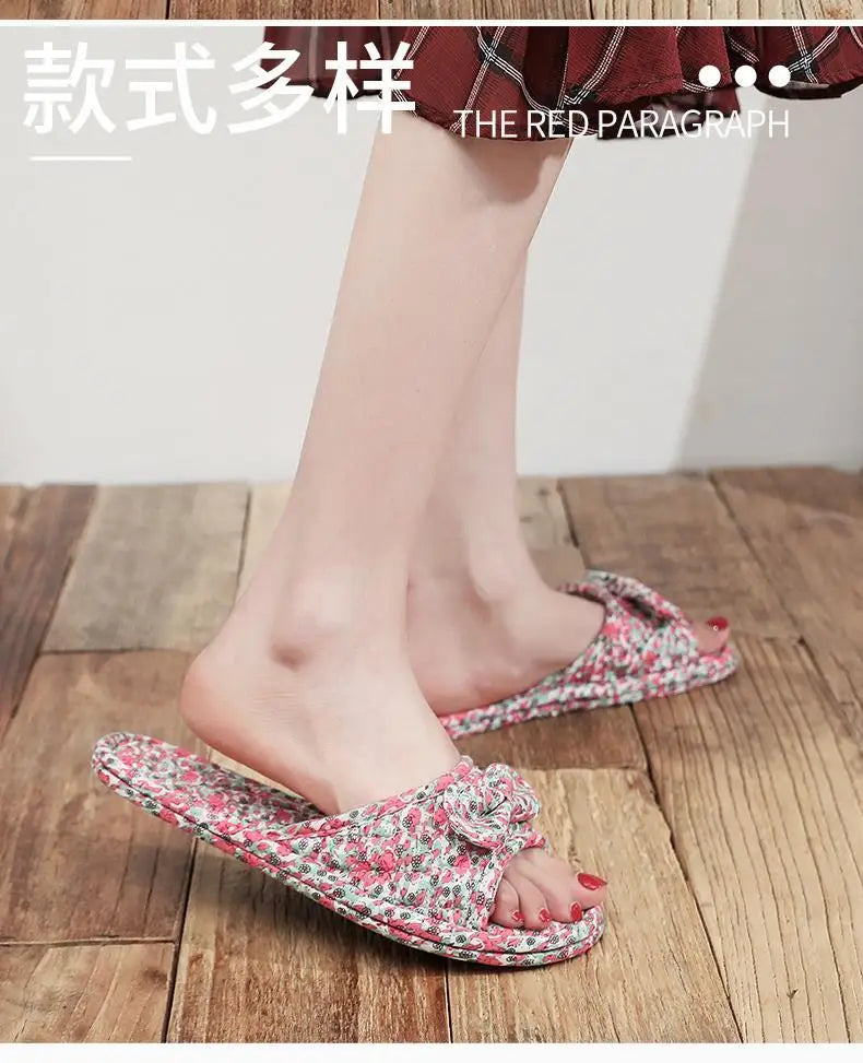 2024 Cotton Shoes Women Household Slippers Indoor Floor Flip Flops Summer Simple Mute Slides Home Sandals Zapatos De Mujer