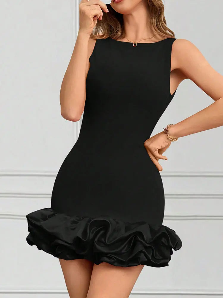 Black Sexy Women A-Line Dresses Summer New Fashion Zippers Tank Sleeve Mini Dress Elegant Female Backless Casual Slim Dresses