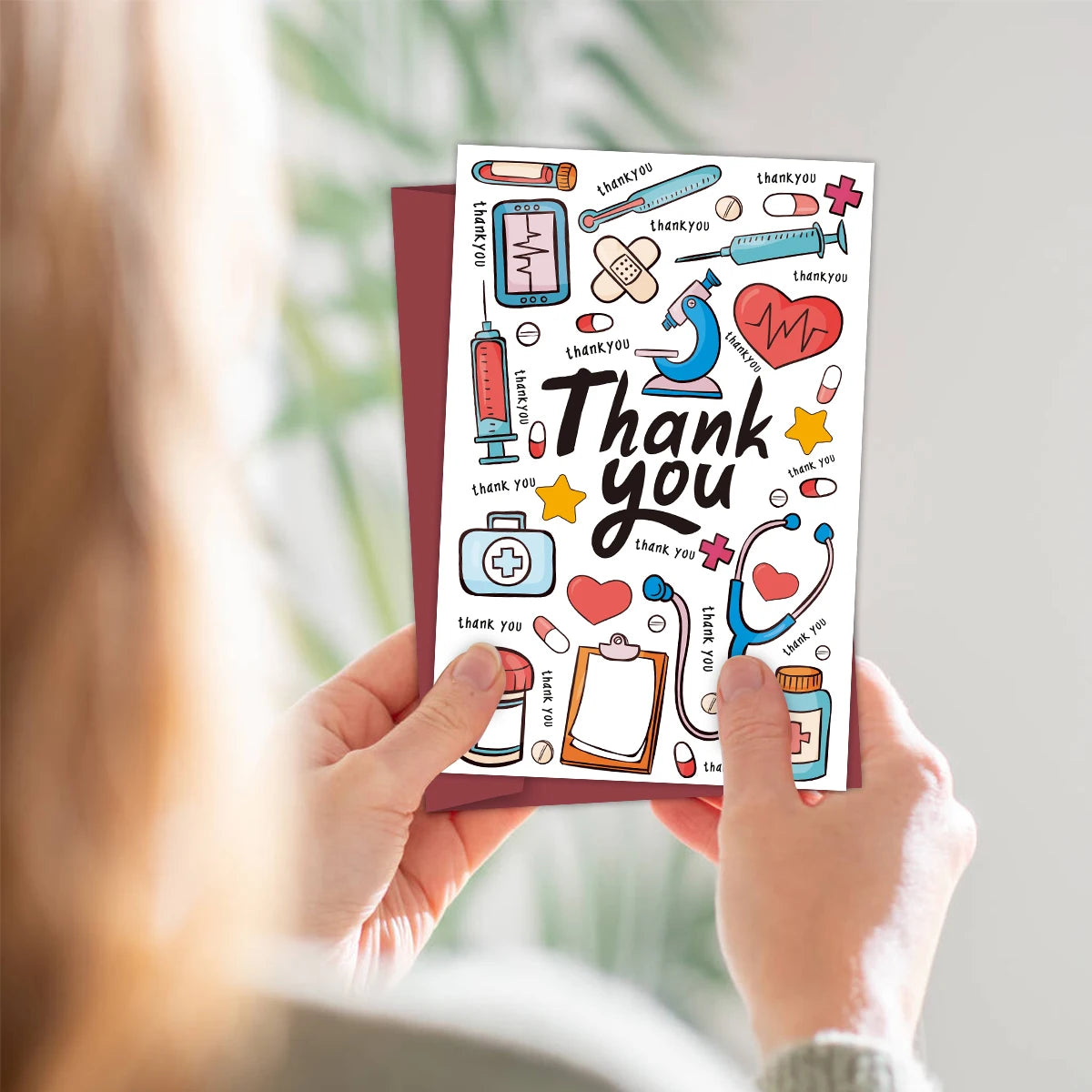 1pc Cute Nurses Day Theme Pattern Design Thank You Cards For Doctor Nurses, Appreciation Greeting Card Gifts For Medical Staff