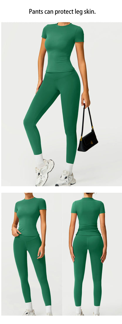 2PCS Yoga Suit Sports Set Women Quick-Drying Gym Set Women Tracksuit Running Workout Long Sleeve Sports Shirt Yoga Clothing