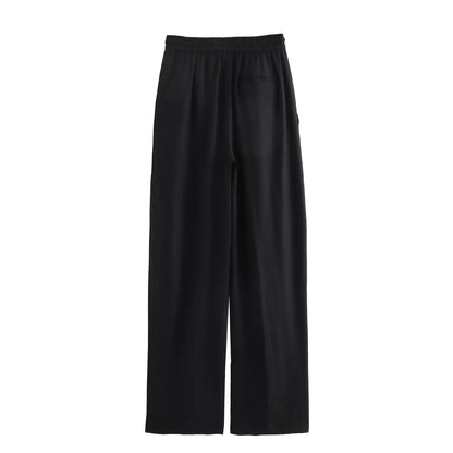 TRAF Women Fashion Spring Summer Lace-up Linen Blended Straight Pants Pocket Office Lady Chic High Waist Trousers Mujer