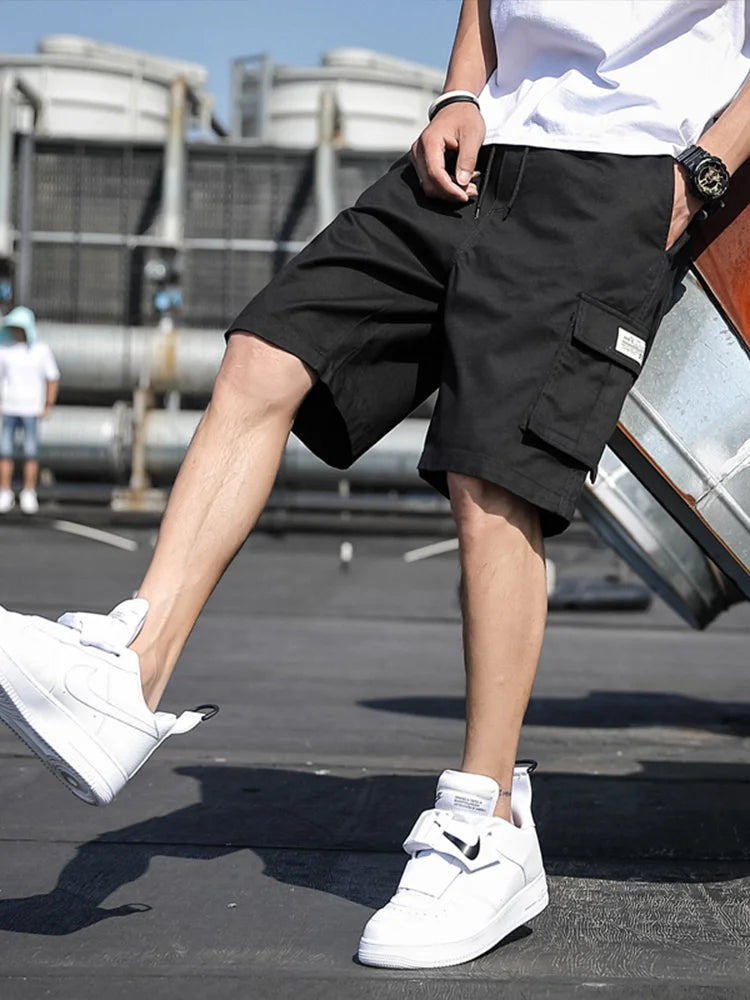 Summer Men's Cargo Shorts Cotton Loose Fit Big Size String Banding Men Short Pants Streetwear Casual Work Bermuda Shorts