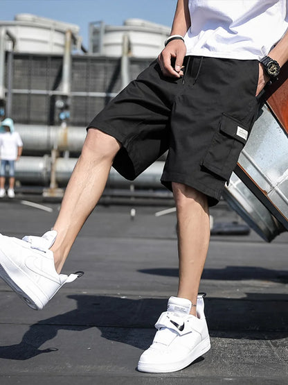 Summer Men's Cargo Shorts Cotton Loose Fit Big Size String Banding Men Short Pants Streetwear Casual Work Bermuda Shorts