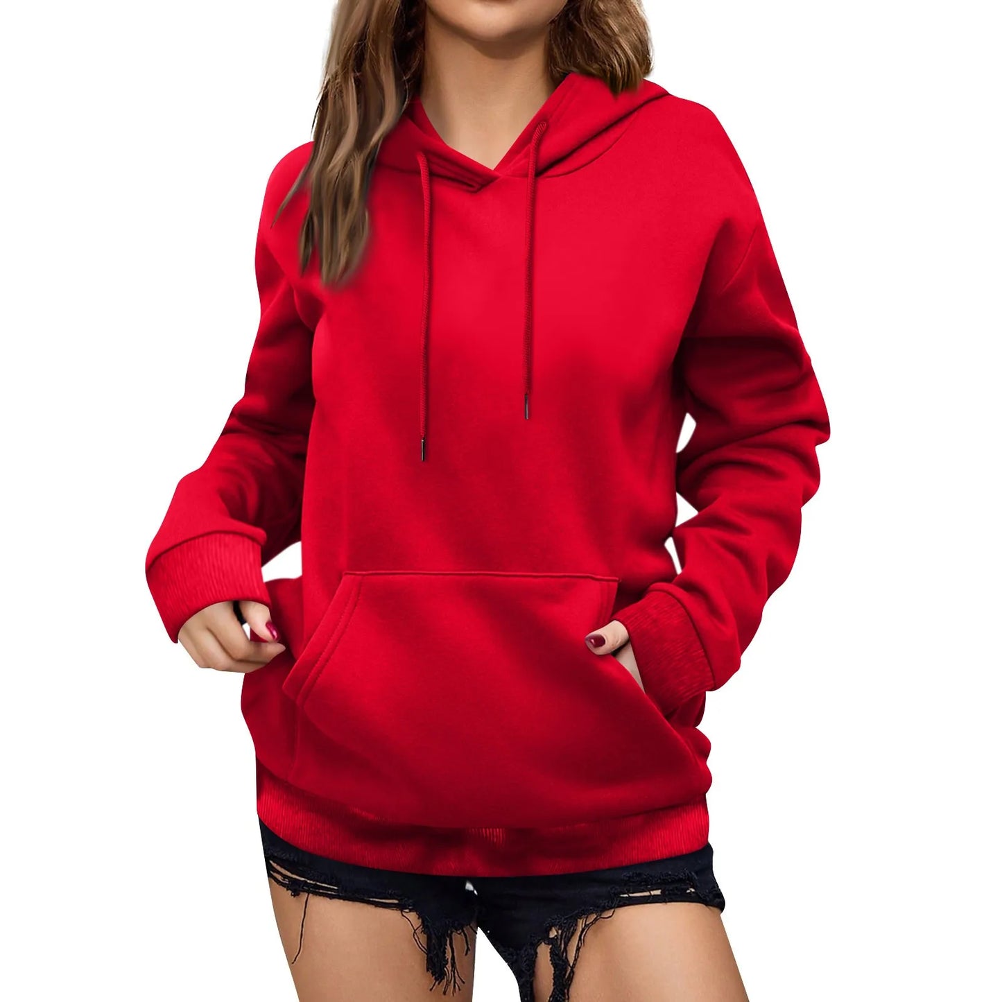 y2k Solid Minimalist Women's Hoodie, Long Sleeve With Pocket Casual Daily Wear 2024 Women Hoodies Autumn Sudadera de mujer