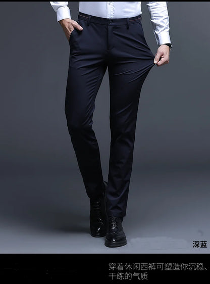 Top Grade Flat Waist Milk Shreds Business New Brand Casual Office Fashion Long Straight Pants Men Trousers Mens Clothes 2025