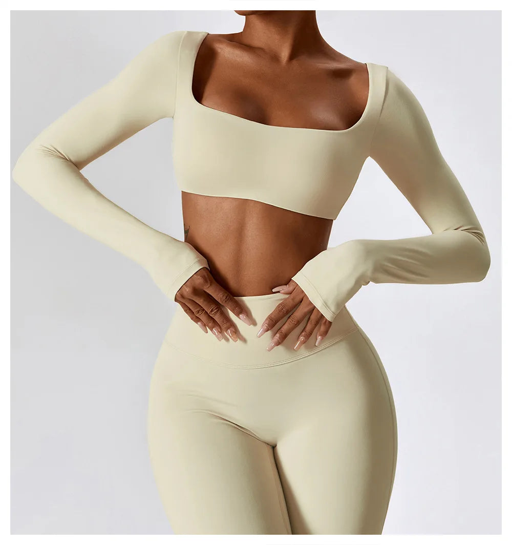 Women Sport Seamless Tops Long Sleeve Breathable Workout Slim T Shirts Athletic Running Gym Push-up Running Fitness Yoga Tops