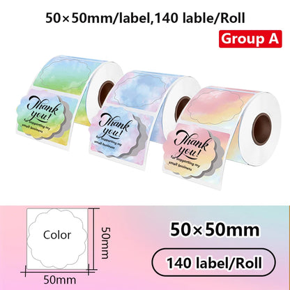 3 rolls Gift thank-you 50x50mm thermal label stickers, suitable for phomemo label printers gradient-color thermal label paper.