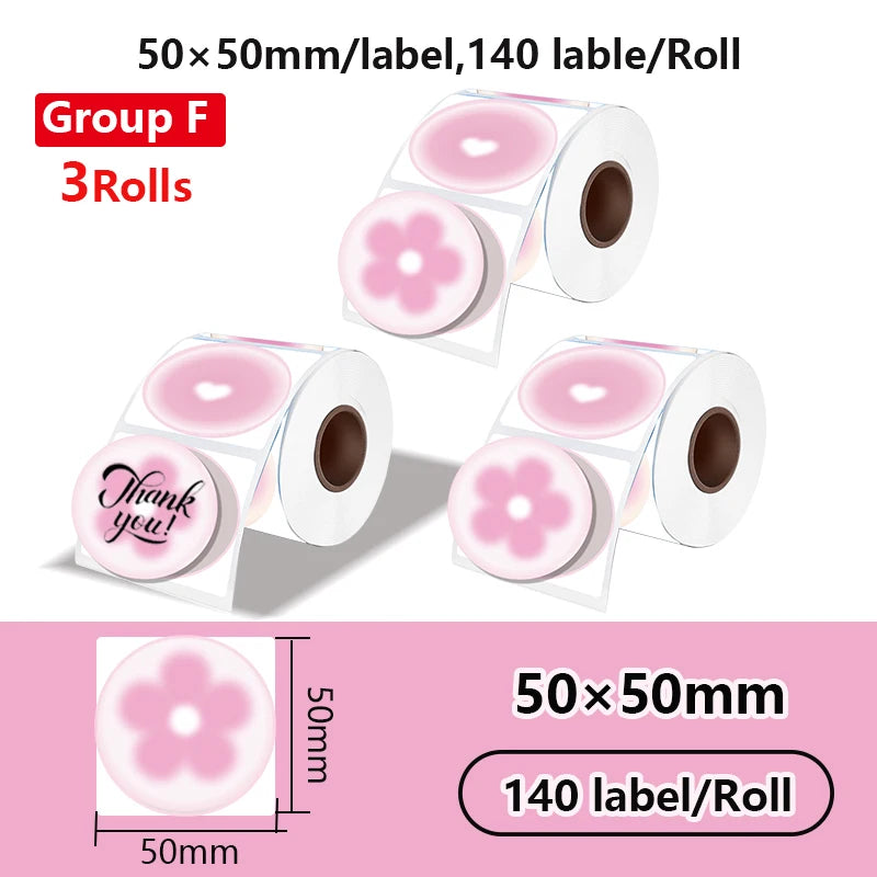 3 rolls Gift thank-you 50x50mm thermal label stickers, suitable for phomemo label printers gradient-color thermal label paper.