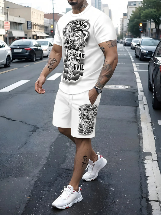 Summer 2025 new casual men's set: Casual roller skating, lightweight, breathable, quick-drying, polyester fiber 3D digital print