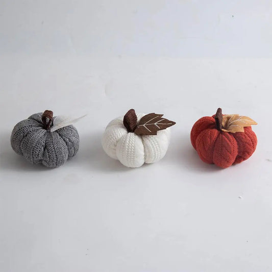 Autumn Harvest Crochet Pumpkins Handmade Pumpkin Ornament Set of 3 Mini Knit Pumpkins for Thanksgiving Table Decor Realistic