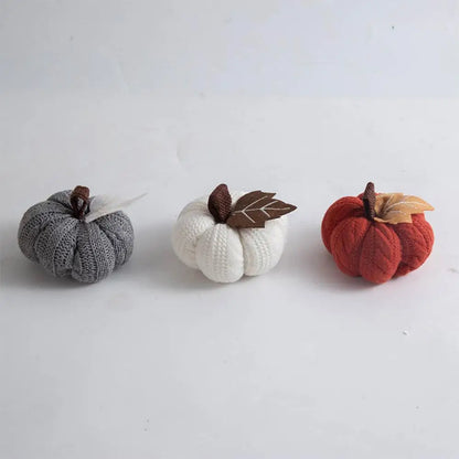 Autumn Harvest Crochet Pumpkins Handmade Pumpkin Ornament Set of 3 Mini Knit Pumpkins for Thanksgiving Table Decor Realistic