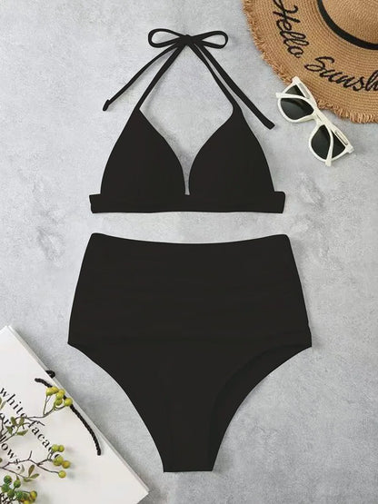 Triangle Bikinis 2025 Women Push Up Swimsuit Solid Sexy High Waist Swimwear Female Swimming Bathing Suit Summer Beachwear