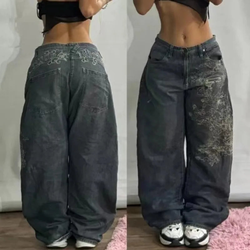 Streetwear New Fashion Oversized Print Baggy Jeans Y2K Harajuku Hip-hop Vintage Pop Gothic High Waist Wide-leg Pants Trousers